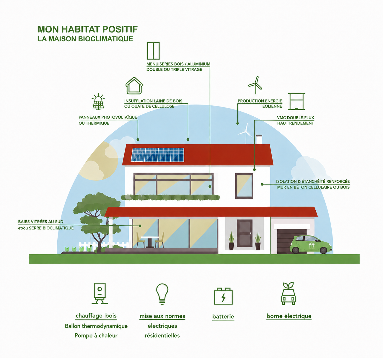 Schéma maison bioclimatique GroenDak-Solutions